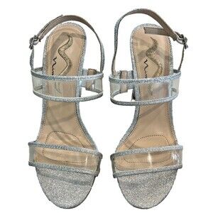 Nina Sheila- Silver And Clear - Block Heels Size 9 Wedding Special Occasion